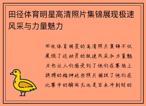 田径体育明星高清照片集锦展现极速风采与力量魅力