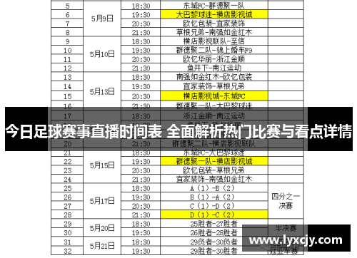 今日足球赛事直播时间表 全面解析热门比赛与看点详情